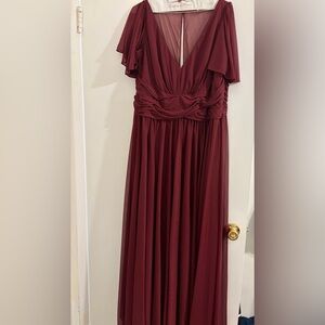Flutter-Sleeve Maxi Dress in Deep Burgundy